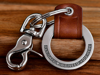 Raised Engraving Coordinates Leather Key Chain Ring