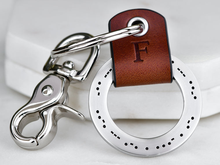 Engraved Morse Code Leather Keychain 
